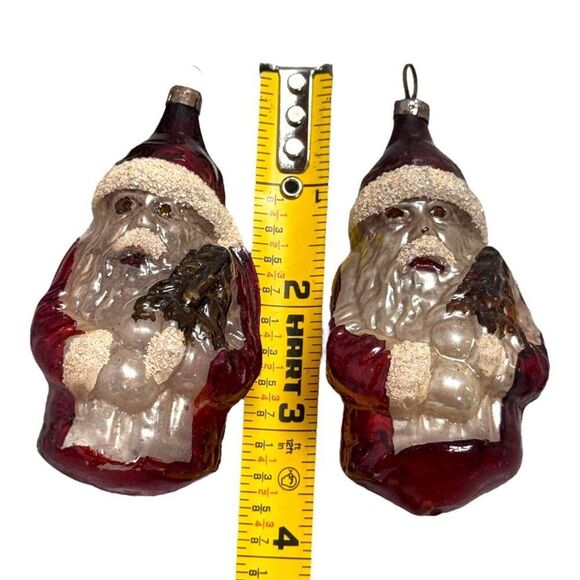 Set Of 2 Antique Glass Santa Claus Figural Vintage Christmas Ornaments Pre-1950 - Picture 5 of 5